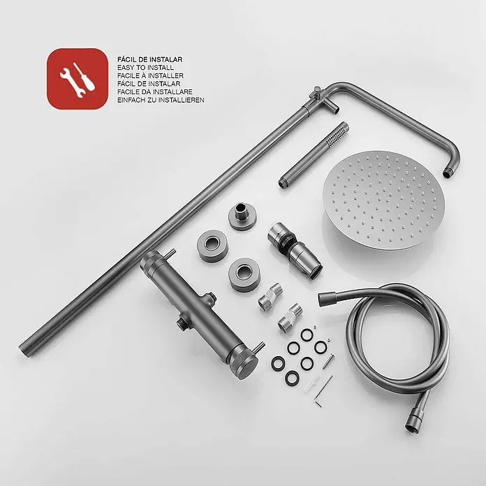 Poalgi Duschsystem Diamond - Anzahl Strahlarten: 1 Stk., Mattgrau - Mattgraue Duschsystemkomponenten: Regenbrause, Handbrause, Mischer, Schlauch und Armaturen zur einfachen Installation.
