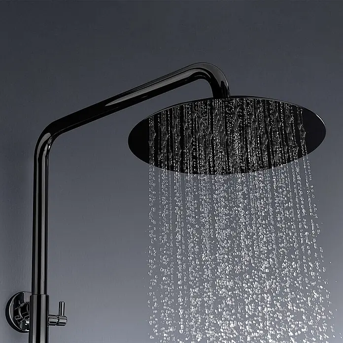 Poalgi Duschsystem Glory - Anzahl Strahlarten: 3 Stk., Kristallschwarz - Schwarzer Regenduschkopf mit aktiv sprühendem Wasser.