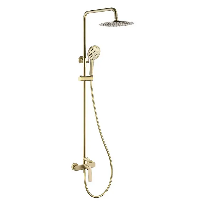 Poalgi Duschsystem Glory - Anzahl Strahlarten: 3 Stk., Gold - Duschsystem aus gebürstetem Messing mit Kopfbrause, Handbrause und Mischbatterie.