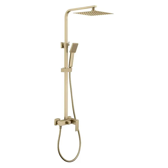 Poalgi Duschsystem Army - Anzahl Strahlarten: 1 Stk., Gold - Duschsystem aus gebürstetem Gold mit quadratischem Regenduschkopf und passender Handbrause.