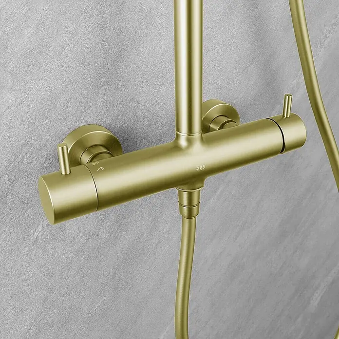 Poalgi Duschsystem Promise - Anzahl Strahlarten: 3 Stk., Gold - Goldfarbene Duscharmatur mit Schlauch, zur Wandmontage.