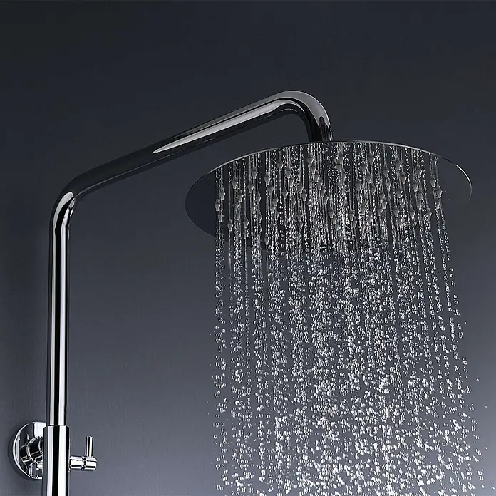 Poalgi Duschsystem Glory - Anzahl Strahlarten: 3 Stk., Verchromt - Verchromter Regenduschkopf, Wasser spritzend.