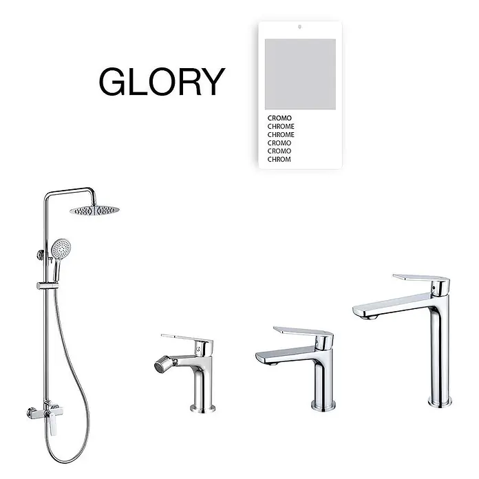 Poalgi Waschtischarmatur Glory - Chrom, Glänzend - Verchromtes Badezimmerarmaturen-Set mit Duschsystem und drei verschieden großen Wasserhähnen.