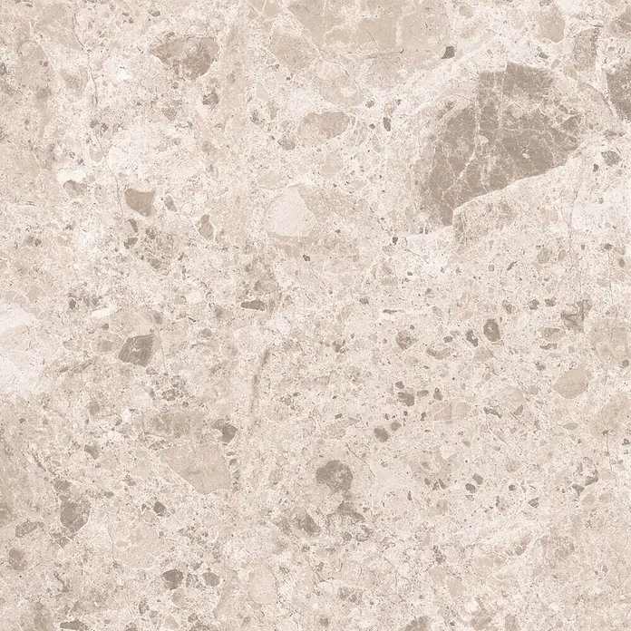 Feinsteinzeugfliese Vogue - 60 x 60 cm, Sand, Matt - Heller beiger Naturmarmor mit komplexer brauner Maserung und Flecken.