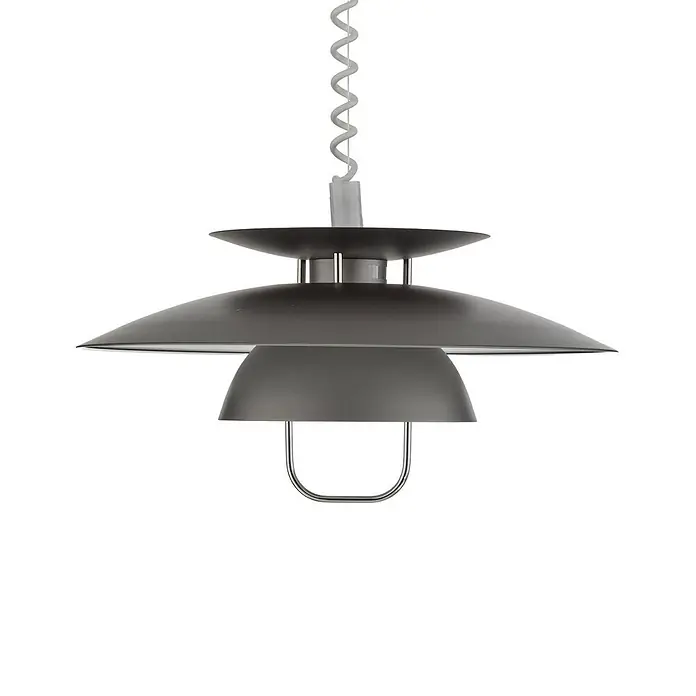 Lindby Pendelleuchte Nadija - L x B x H: 43 x 43 x 28 cm, alu / grau / zink, grau, weiß, E27 - Graue, mehrstufige Pendelleuchte mit dunklem Metallfinish und gewendeltem weißen Kabel.