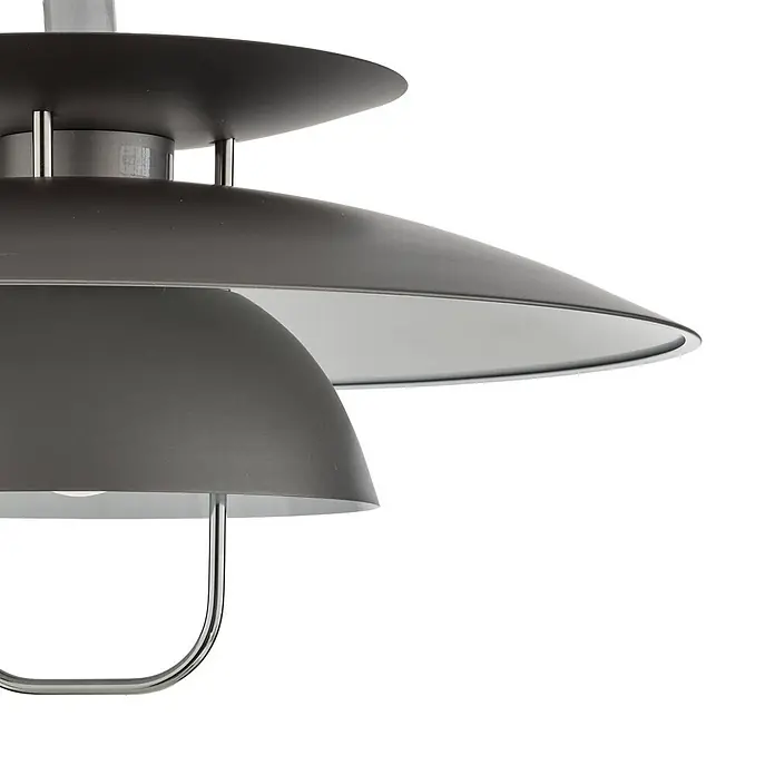 Lindby Pendelleuchte Nadija - L x B x H: 43 x 43 x 28 cm, alu / grau / zink, grau, weiß, E27 - Dunkelgraue mehrschichtige Pendelleuchte mit weißer Innenseite und Chromdetails.