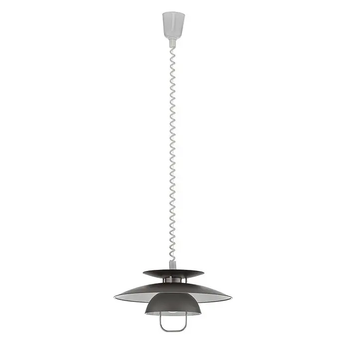 Lindby Pendelleuchte Nadija - L x B x H: 43 x 43 x 28 cm, alu / grau / zink, grau, weiß, E27 - Dunkelgraue, mehrschichtige Pendelleuchte mit weißem Spiralkabel.