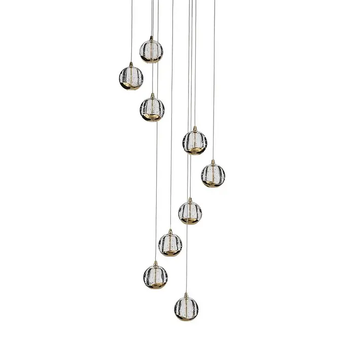 Lucande Pendelleuchte Hayley - klar / transparent, klar, gold - Mehrflammige Pendelleuchte mit klaren, strukturierten Glaskugeln und Goldakzenten.