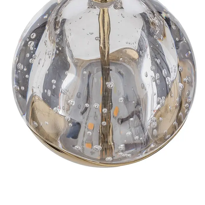 Lucande Pendelleuchte Hayley - klar / transparent, klar, gold - Klarglas-Pendelleuchte mit goldenem Metallbeschlag und internen Blasen.