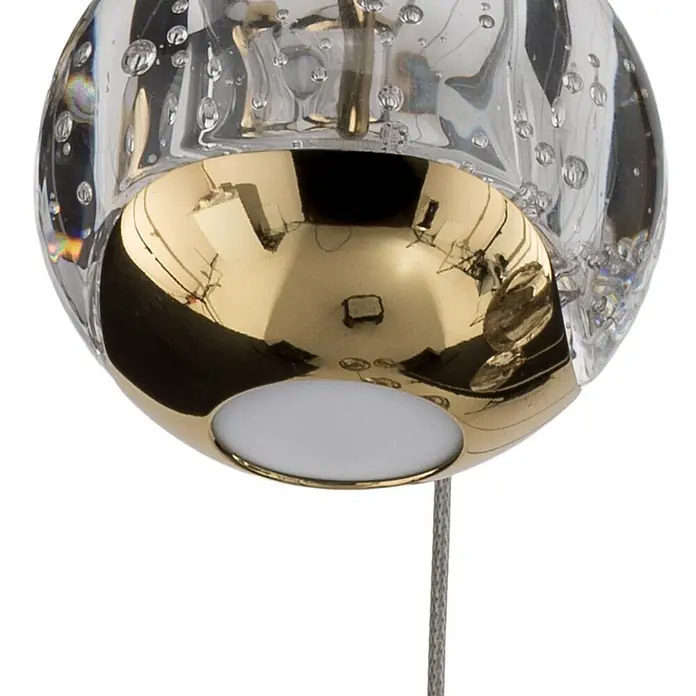 Lucande Pendelleuchte Hayley - klar / transparent, klar, gold - Klare Glas-Pendelleuchte mit Blasen, goldener Basis und weißem Diffusor. Hängt an einem Kabel.