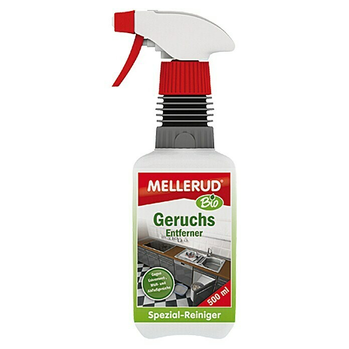 Mellerud Bio Geruchsentferner500 ml, Rechteckflasche mit kindergesicherter Sprühpistole Front View