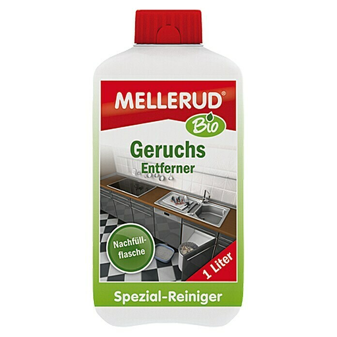 Mellerud Bio Geruchsentferner1 l, Rechteckflasche mit kindergesichertem Verschluss Front View