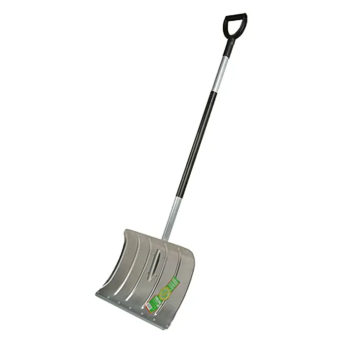 Freund Victoria Schneeschieber Profi - Breite: 50 cm, Langstiel, Material Stiel: Aluminium - Eine Aluminiumschaufel mit einem schwarzen Griff und einem D-Griff, ideal zum Schneeräumen und für andere Aufgaben im Freien.