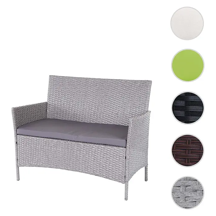 Proregal Gartenbank Kissen Creme - Polyester, Braun - Graue Rattan-Gartenbank mit passendem grauen Kissen.