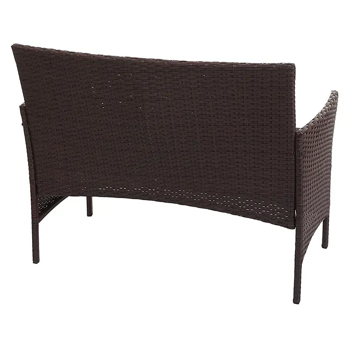 Proregal Gartenbank Kissen Schwarz - Polyester, Braun - Dunkelbraunes geflochtenes Outdoor-Sofa von hinten, zeigt sein geschwungenes Design und seine strukturierte Oberfläche.