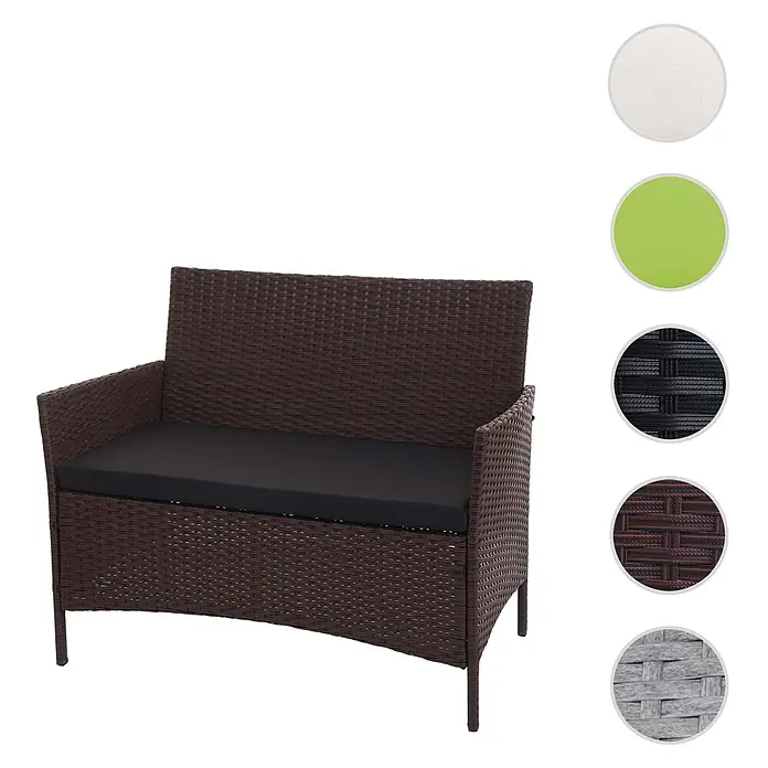 Proregal Gartenbank Kissen Schwarz - Polyester, Braun - Gartensitzbank aus braunem Rattan mit schwarzem Kissen.