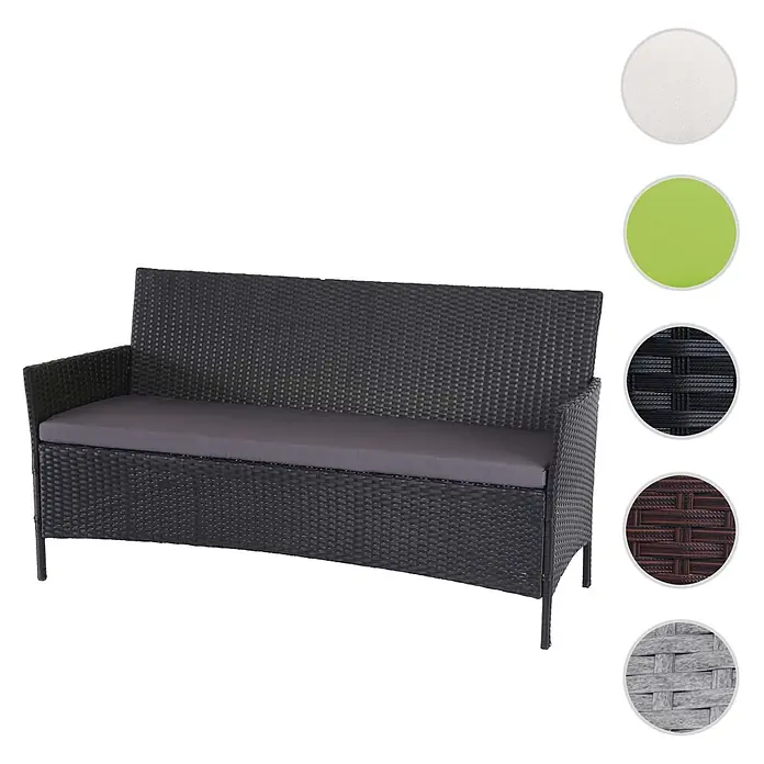 Proregal Gartenbank 3-Sitzer Kissen Anthrazit - Polyester, Grau - Schwarzes Rattan-Gartensofa mit grauem Kissen.