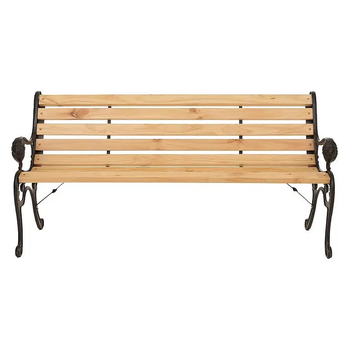 Proregal Gartenbank 3-Sitzer aus Holz - B x T x H: 164 x 35 x 78 cm, Holz, Beige - Gartenbank mit hellen Holzlatten und schwarzem Gusseisenrahmen, mit dekorativen Armlehnen.