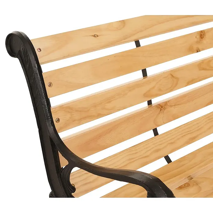 Proregal Gartenbank 2-Sitzer aus Holz - Holz, Beige - Gartenbank mit hellen Holzlatten und schwarzen Gusseisendetails.
