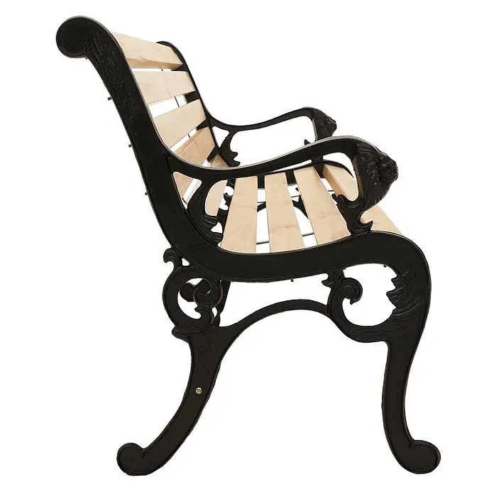 Proregal Gartenbank 2-Sitzer aus Holz - Holz, Beige - Gartenbank mit schwarzem Gusseisengestell und hellen Holzlatten.