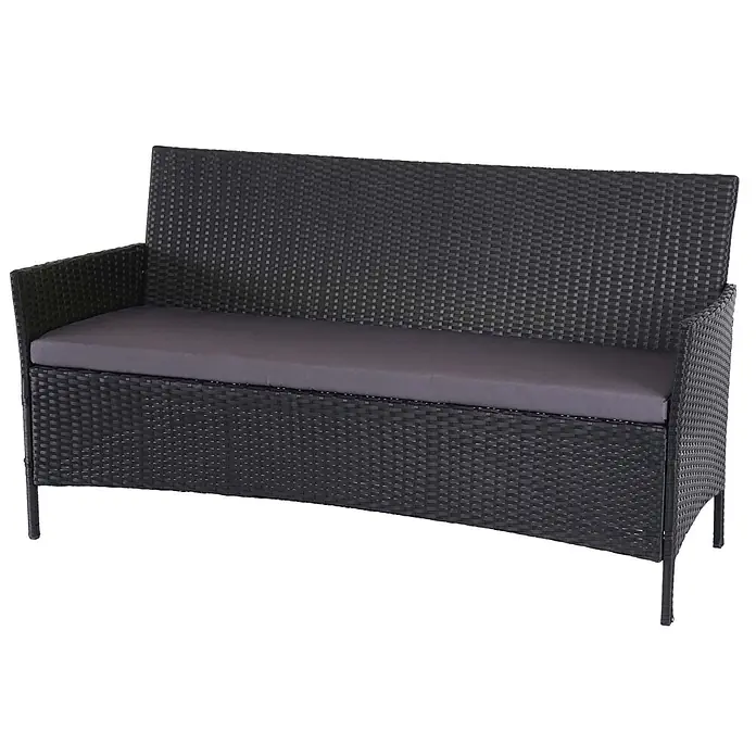Proregal Loungemöbel-Set - 4 -tlg., Polyester, Kissen Anthrazit, Grau - Schwarze Gartenbank in Rattan-Optik mit grauem Sitzkissen.