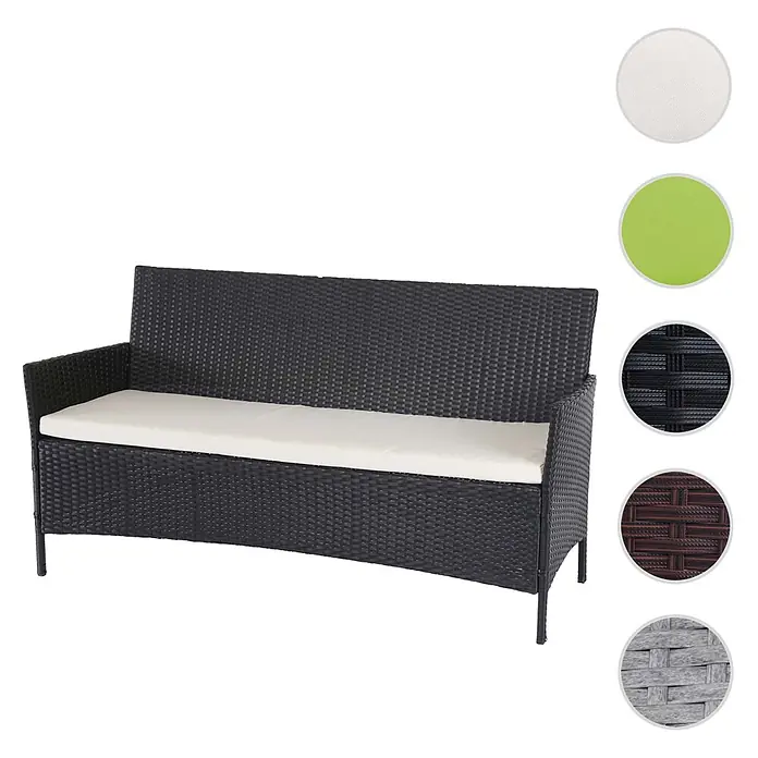 Proregal Gartenbank 3-Sitzer Kissen Creme - Polyester, Braun - Dunkles Outdoor-Sofa im Rattan-Stil mit hellcremefarbenem Kissen, ideal für Garten oder Terrasse.