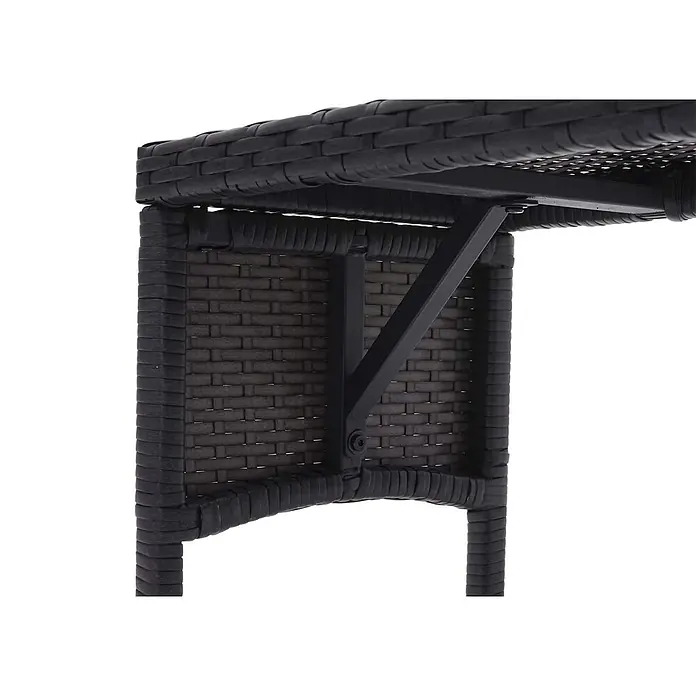 Proregal Gartenbank Poly-Rattan Kissen Hellgrau - Polyester, Schwarz - Detail eines schwarzen geflochtenen Rattanmöbels mit Textur und Metallstütze.
