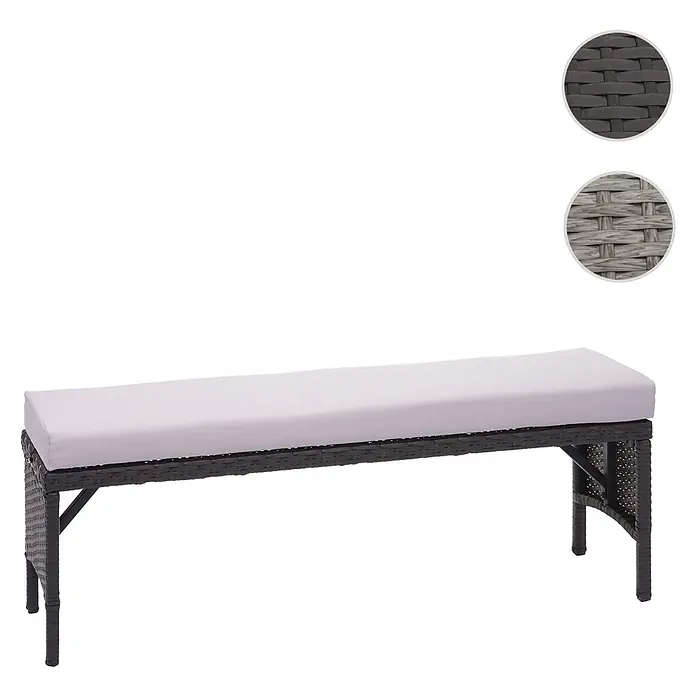 Proregal Gartenbank Poly-Rattan Kissen Hellgrau - Polyester, Schwarz - Dunkelbraune Rattan-Gartenbank mit hellgrauem Kissen.