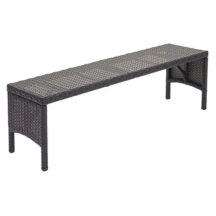 Proregal Gartenbank Poly-Rattan Kissen Hellgrau - Polyester, Schwarz - Klappbare, dunkelbraune Rattanbank in rechteckigem Design.