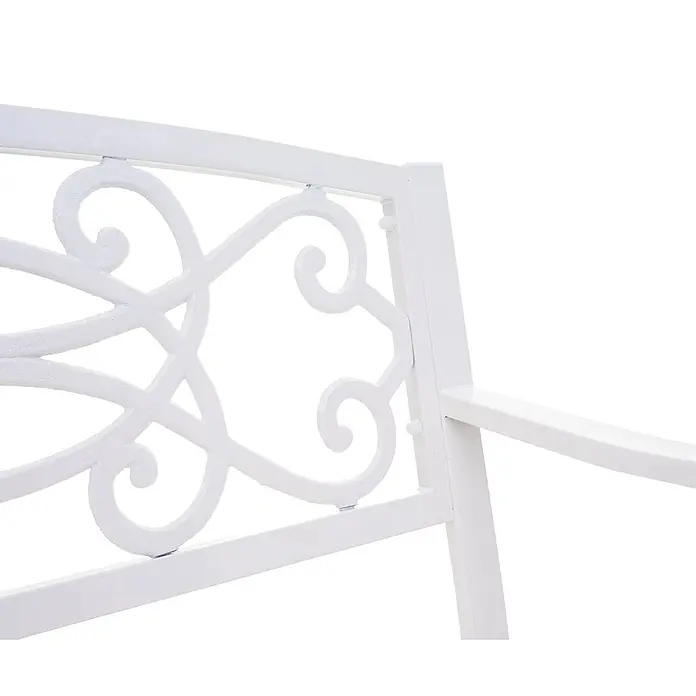 Proregal Gartenbank 2-Sitzer - Stahl, Weiß - Weißer Zier-Metallstuhl-Rückenlehne und Armlehne.
