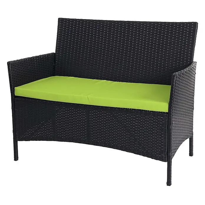 Proregal Gartenbank Kissen Grün - Polyester, Grau - Schwarze Gartenbank im Rattan-Stil mit hellgrüner Auflage.