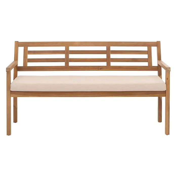Proregal Gartenbank Mit Kissen Creme-Beige - Holz, Braun - Gartenbank aus Holz mit Naturholzoptik und hellbeigem Kissen.