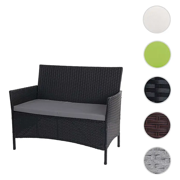 Proregal Gartenbank Kissen Anthrazit - Polyester, Grau - Zweisitzer-Gartenssofa aus dunkelgrauem Polyrattangeflecht mit passendem grauen Sitzkissen.