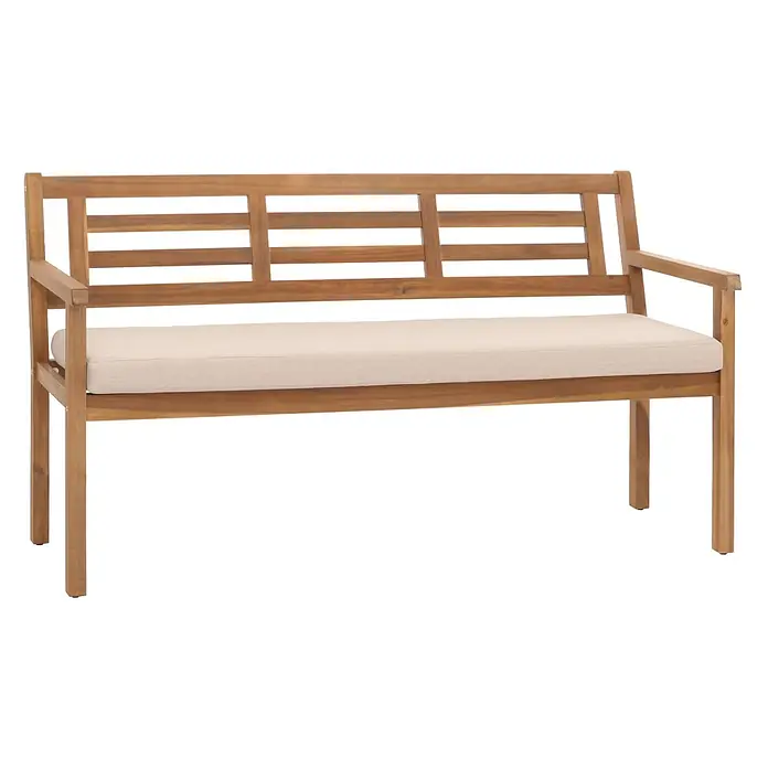 Proregal Gartenbank Mit Kissen Creme-Beige - Holz, Braun - Braune Holz-Gartenbank mit hellbeigem Stoffpolster.