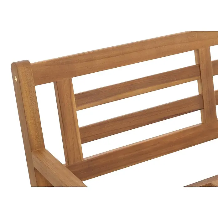 Proregal Gartenbank Ohne Kissen - Holz, Braun - Nahaufnahme einer Rückenlehne aus braunem Akazienholz mit horizontalen Latten.