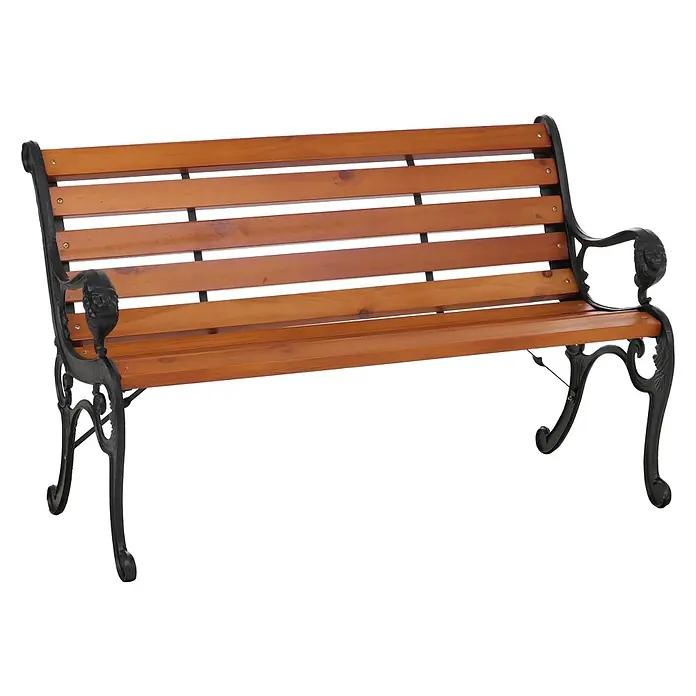 Proregal Gartenbank 2-Sitzer aus Holz - Holz, Braun - Gartenbank mit Holzlatten und schwarzem Gusseisengestell, mit dekorativen Armlehnen.