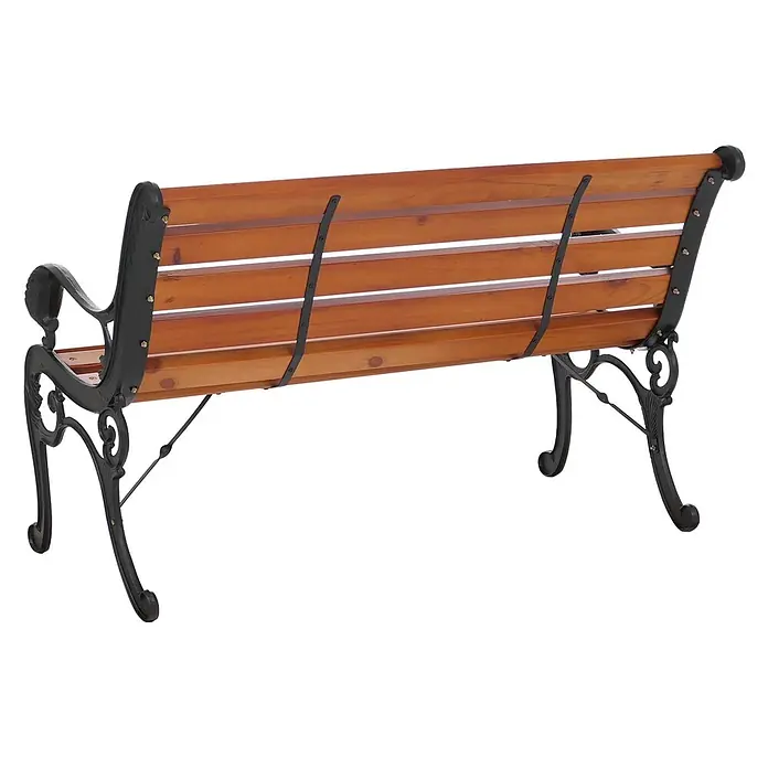 Proregal Gartenbank 2-Sitzer aus Holz - Holz, Braun - Braune Holzparkbank mit schwarzem Gusseisengestell.