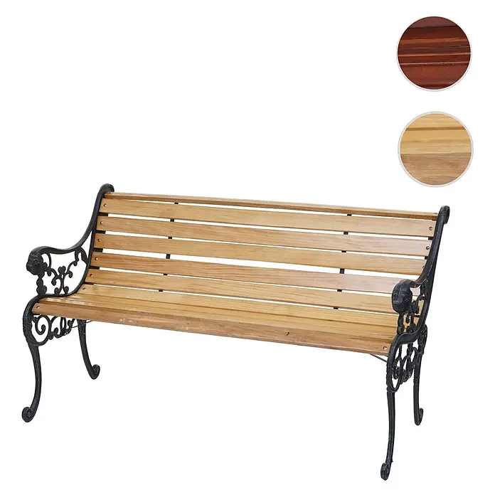 Proregal Gartenbank 2-Sitzer - B x T x H: 125 x 37 x 72 cm, Holz, Braun - Gartenbank mit Naturholzlatten und ornamentiertem schwarzem Gusseisengestell.