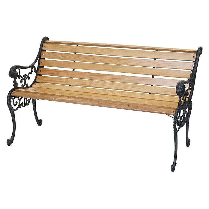 Proregal Gartenbank 2-Sitzer - B x T x H: 125 x 37 x 72 cm, Holz, Braun - Gartenbank mit hellen Holzlatten und dekorativem schwarzem Gusseisengestell und Armlehnen.