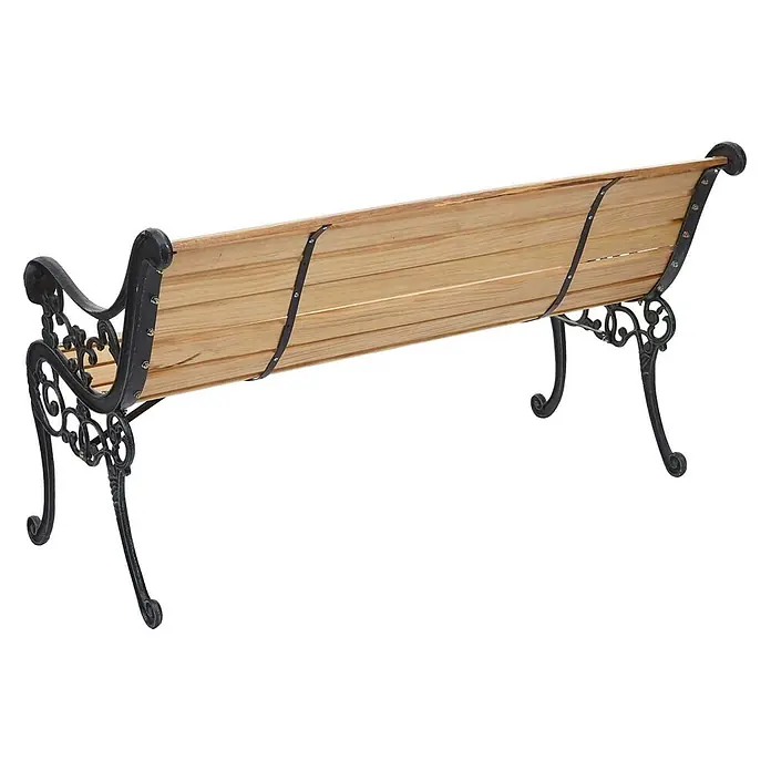 Proregal Gartenbank 2-Sitzer - B x T x H: 125 x 37 x 72 cm, Holz, Braun - Gartenbank mit hellen Holzlatten und ornamentalem schwarzen Gusseisengestell.