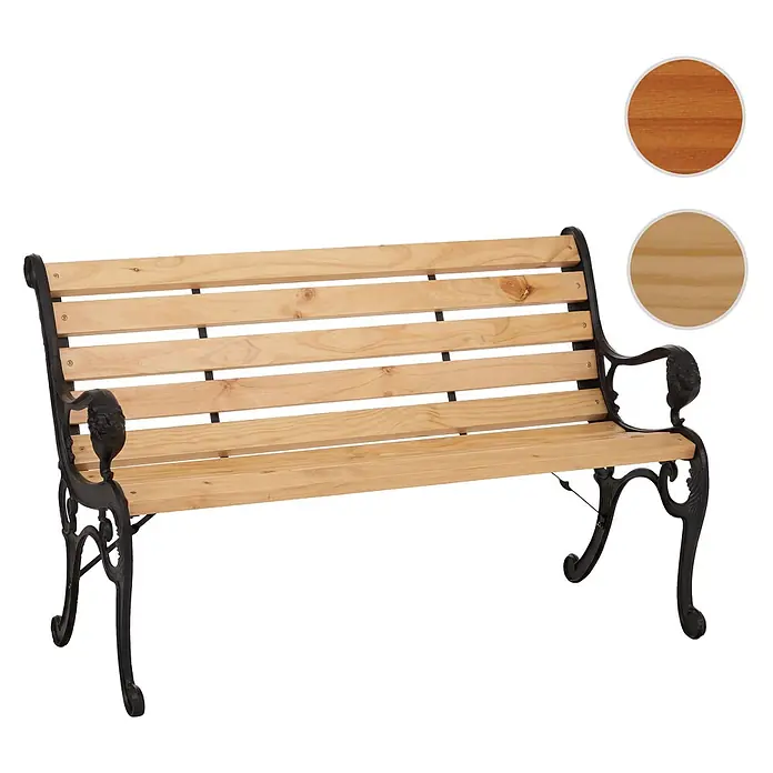Proregal Gartenbank 2-Sitzer aus Holz - Holz, Beige - Gartenbank mit hellen Holzlatten und schwarzem Gusseisengestell. Zwei Holzfarboptionen.