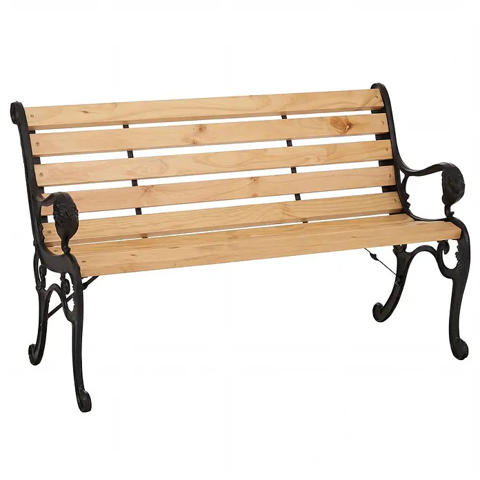 Proregal Gartenbank 2-Sitzer aus Holz - Holz, Beige - Gartenbank mit hellen Holzlatten und verziertem, dunklem Gusseisengestell, mit dekorativen Armlehnen.
