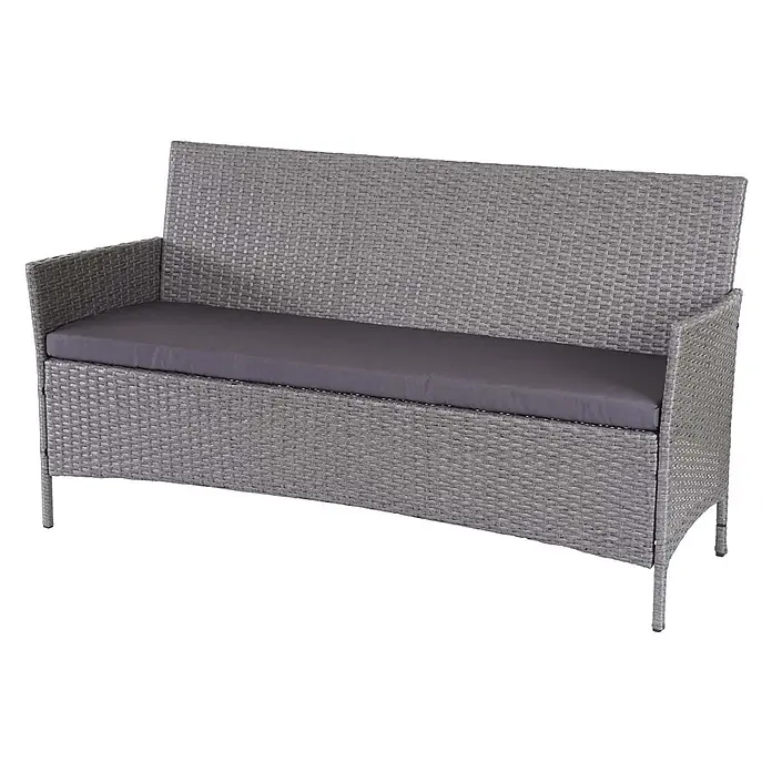 Proregal Gartenbank 3-Sitzer Kissen Anthrazit - B x T x H: 154 x 60 x 82 cm, Polyester, Grau - Graue Rattan-Gartenbank mit dunkelgrauem Sitzkissen.