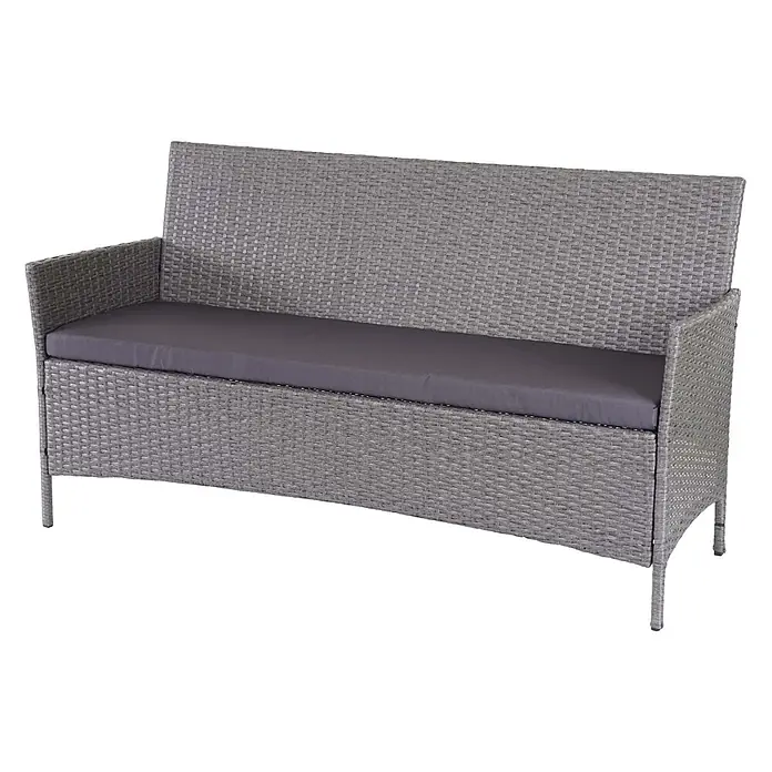 Proregal Gartenbank 3-Sitzer Kissen Anthrazit - B x T x H: 154 x 60 x 82 cm, Polyester, Grau - Graue Rattan-Gartenbank mit dunkelgrauem Kissen.