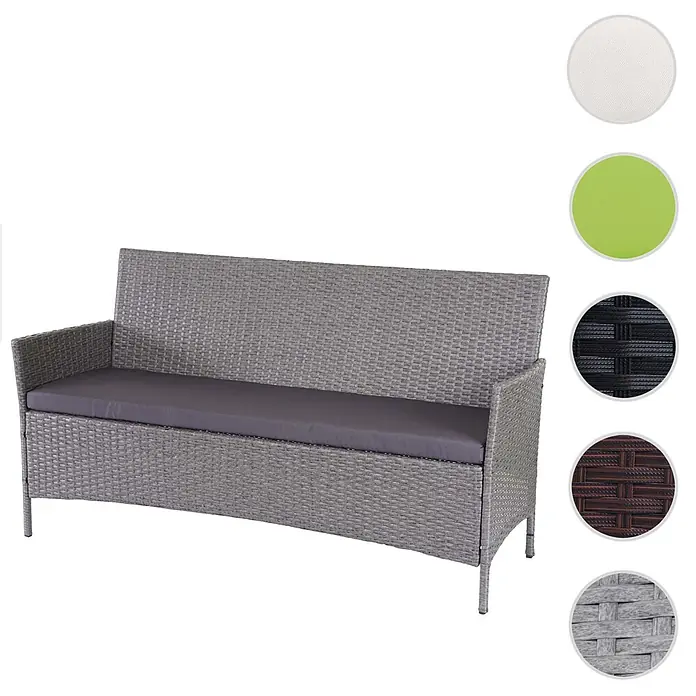 Proregal Gartenbank 3-Sitzer Kissen Anthrazit - B x T x H: 154 x 60 x 82 cm, Polyester, Grau - Graue Gartenbank aus Polyrattan mit dunkelgrauem Sitzkissen.