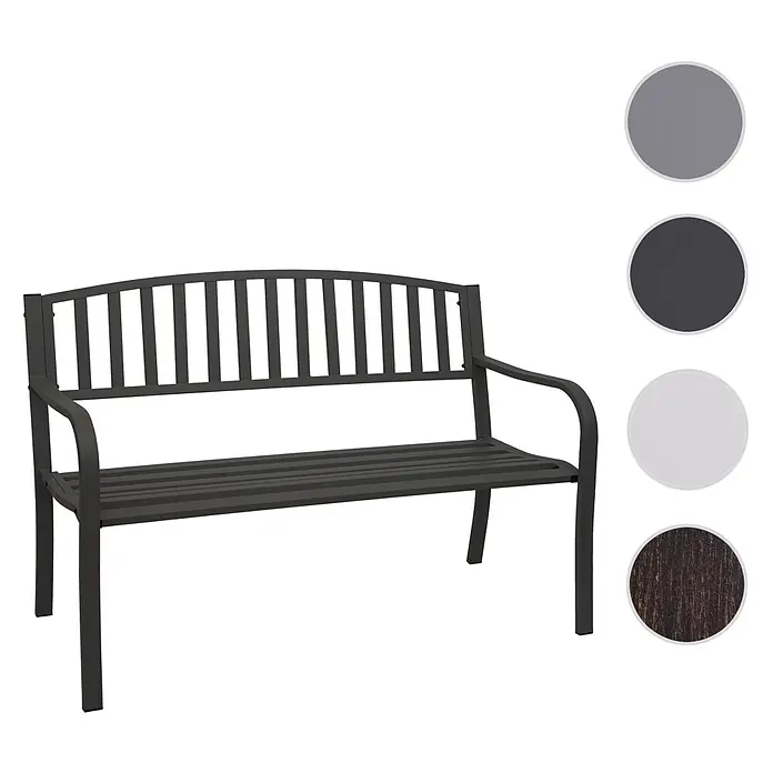 Proregal Gartenbank 2-Sitzer - Stahl, Weiß - Dunkelgraue Metallgartenbank mit Lattenrückenlehne und Sitzfläche sowie geschwungenen Armlehnen.