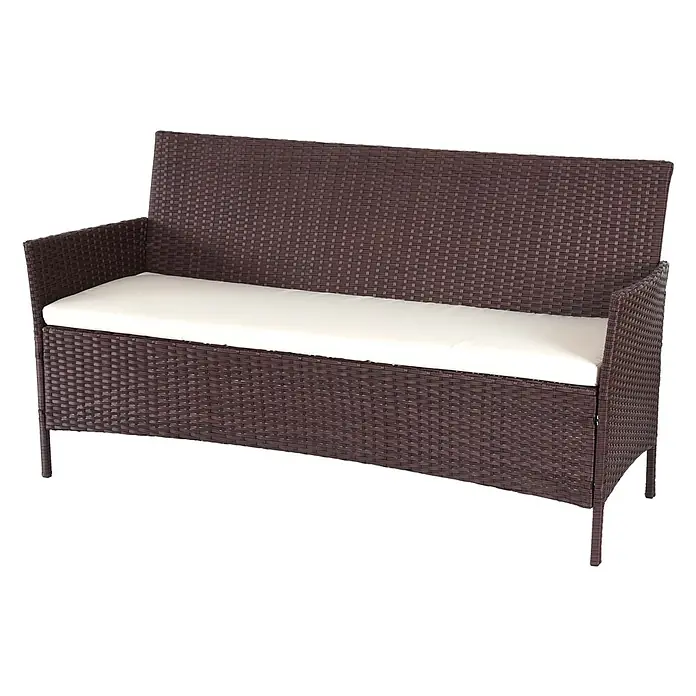 Proregal Gartenbank 3-Sitzer Kissen Creme - Polyester, Braun - Braune Rattan-Gartenbank mit cremefarbenem Kissen für den Außenbereich.