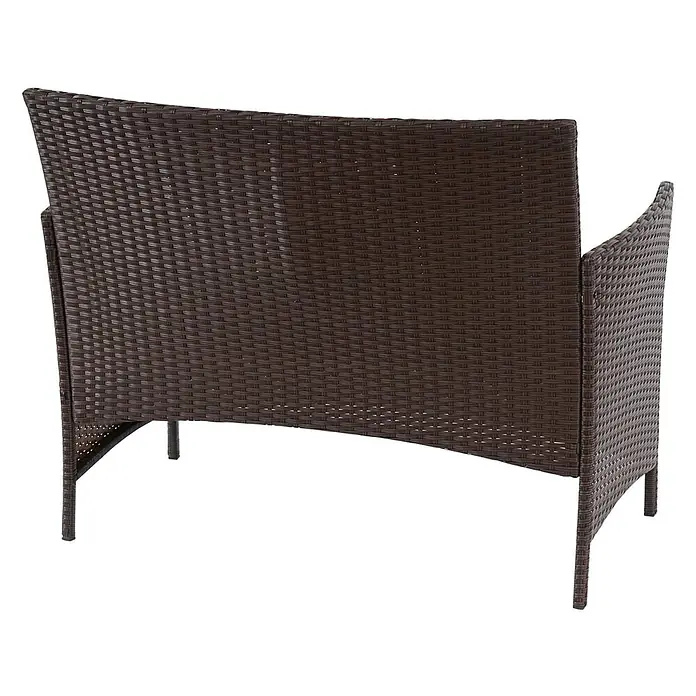 Proregal Gartenbank Kissen Creme - Polyester, Braun - Braunes Polyrattan Outdoor-Sofa mit geschwungener Rückenlehne.