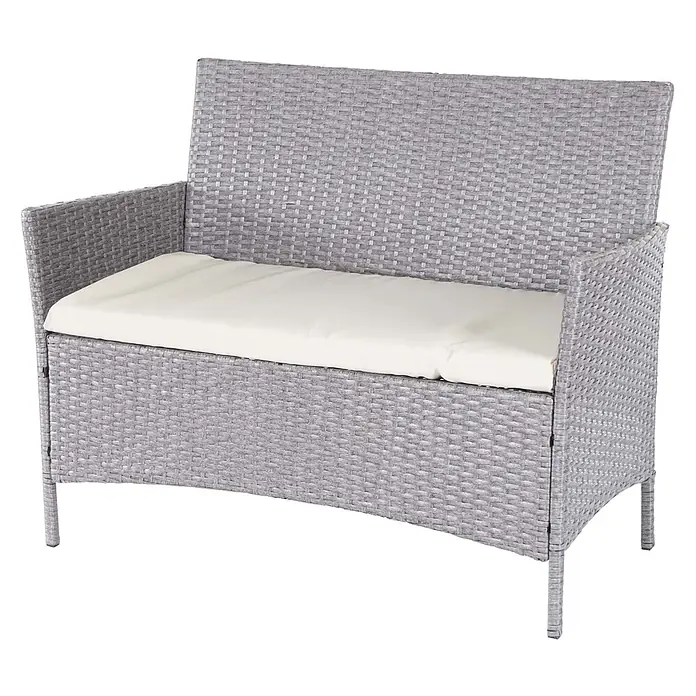 Proregal Gartenbank Kissen Creme - Polyester, Grau - Graue Gartenbank in Rattan-Optik mit cremefarbenem Sitzkissen.