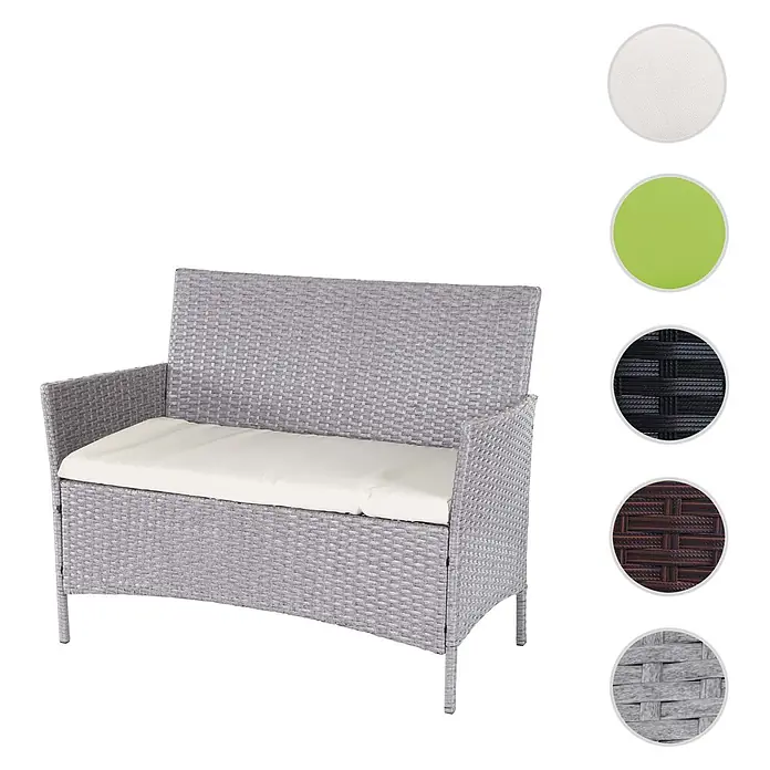 Proregal Gartenbank Kissen Creme - Polyester, Grau - Graue Polyrattan-Gartenbank mit cremefarbenem Kissen.